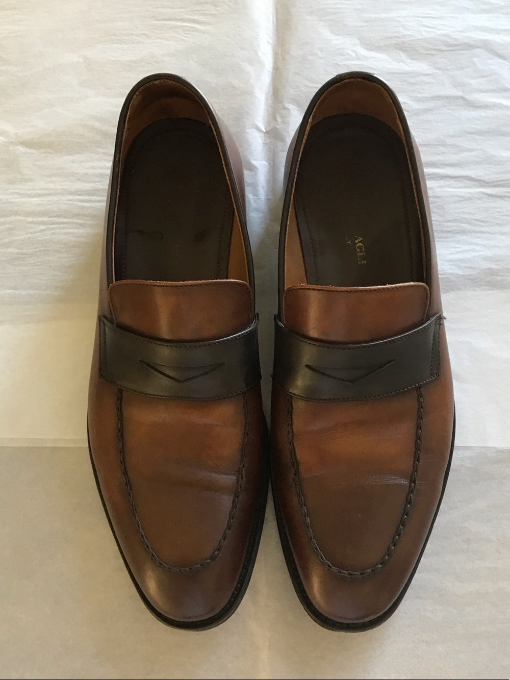 Men’s Bruno Magli Italian Brown Leather Penny Loafers with Dark Brown Strap
